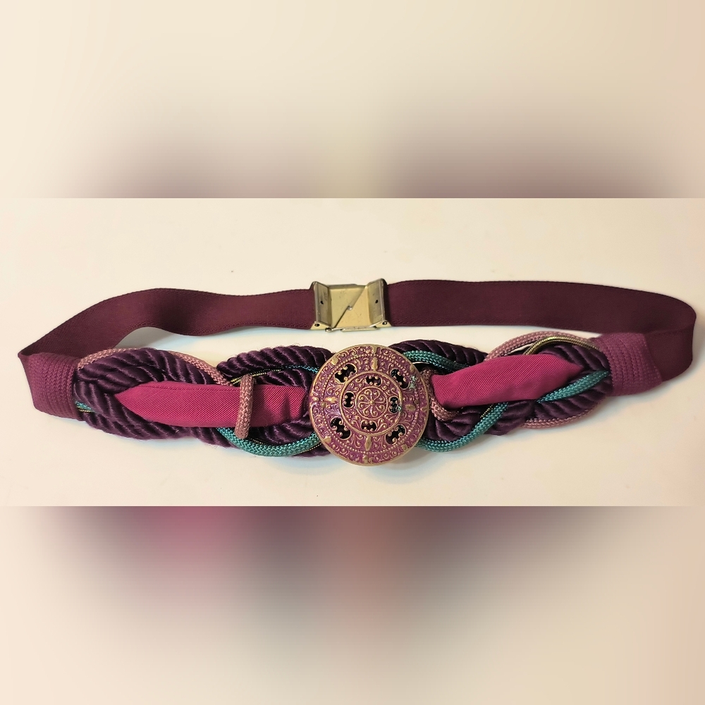 Vintage Statement Belt – Braided Velvet & Ornate Medallion – 32”